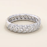 14k solid white gold dome band with rows of pavé set round brilliant cut moissanite stones, elegant and timeless wedding or anniversary ring
