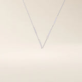 14k solid white gold flat bar chain necklace with high-polish rectangular bar accents linked at regular intervals, offering a clean, minimalist aesthetic.
