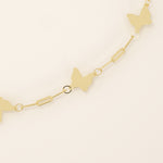 14k solid yellow gold butterfly chain bracelet featuring polished butterfly charms linked with delicate rectangular chain links.
