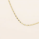14k solid yellow gold mariner chain necklace featuring flat, polished interlocking links with signature bar accents, offering a classic yet refined nautical-inspired design.
