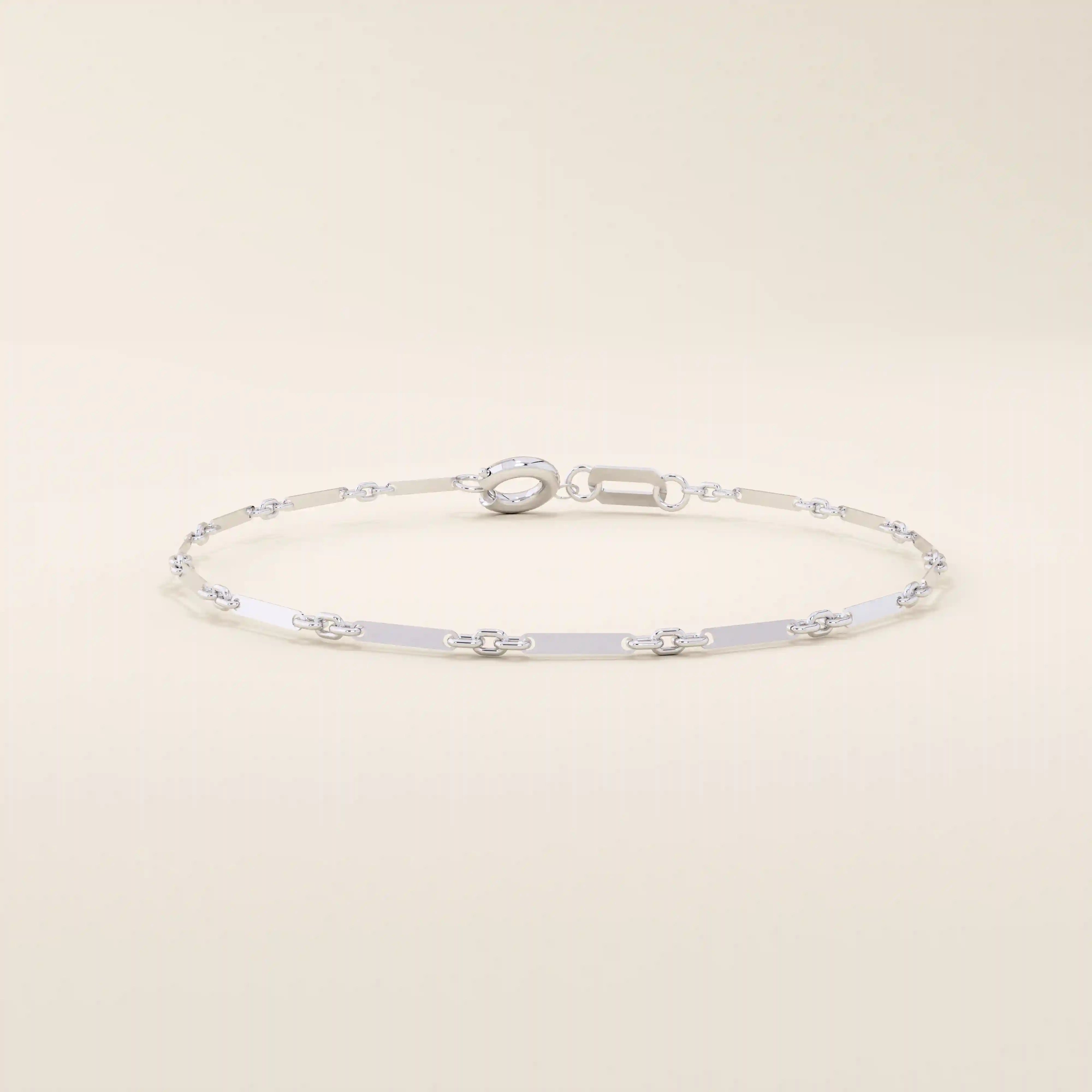 14k white gold bracelet featuring polished flat bar sections connected by cable chain links.
