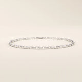 14k white gold rolo chain bracelet with classic rounded rectangular links and a bright polished shine.
