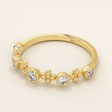 14k solid gold beaded bezel moissanite stackable wedding ring for women