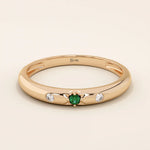 14K SOLID GOLD EMERALD AND MOISSANITE SLIM WEDDING BAND FOR WOMEN