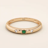 14K SOLID GOLD EMERALD AND MOISSANITE SLIM WEDDING BAND FOR WOMEN