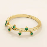 14K SOLID GOLD TINY EMERALD STACKING RING FOR WOMEN