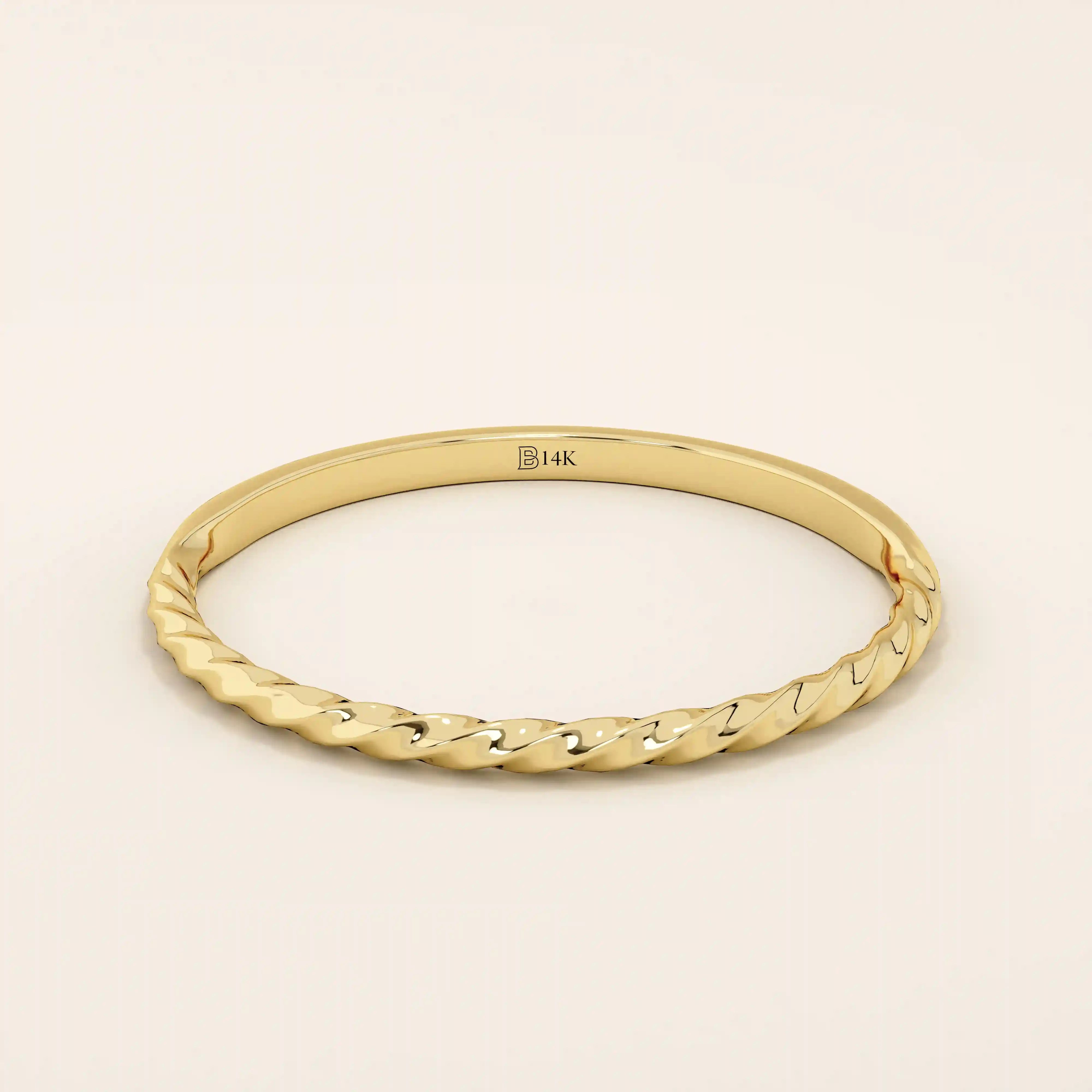 14k solid gold half twisted band stacking ring for women
