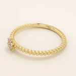14K SOLID GOLD BEADED BAND TINY FLOWER PROMISE RING FOR WOMEN