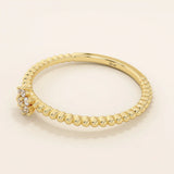 14K SOLID GOLD BEADED BAND TINY FLOWER PROMISE RING FOR WOMEN