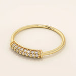 14k solid gold middle pave moissanite slim band ring for women