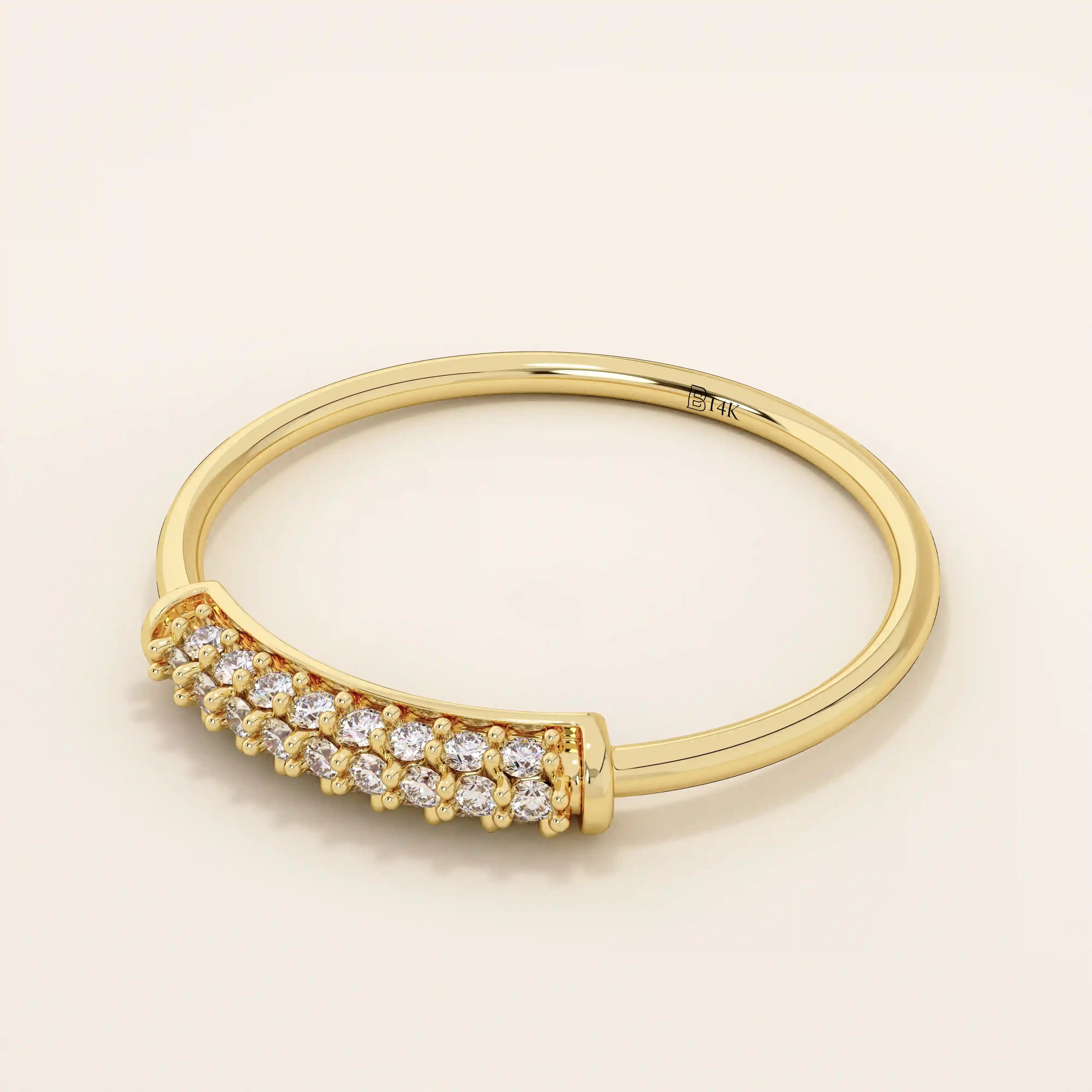 14k solid gold middle pave moissanite slim band ring for women