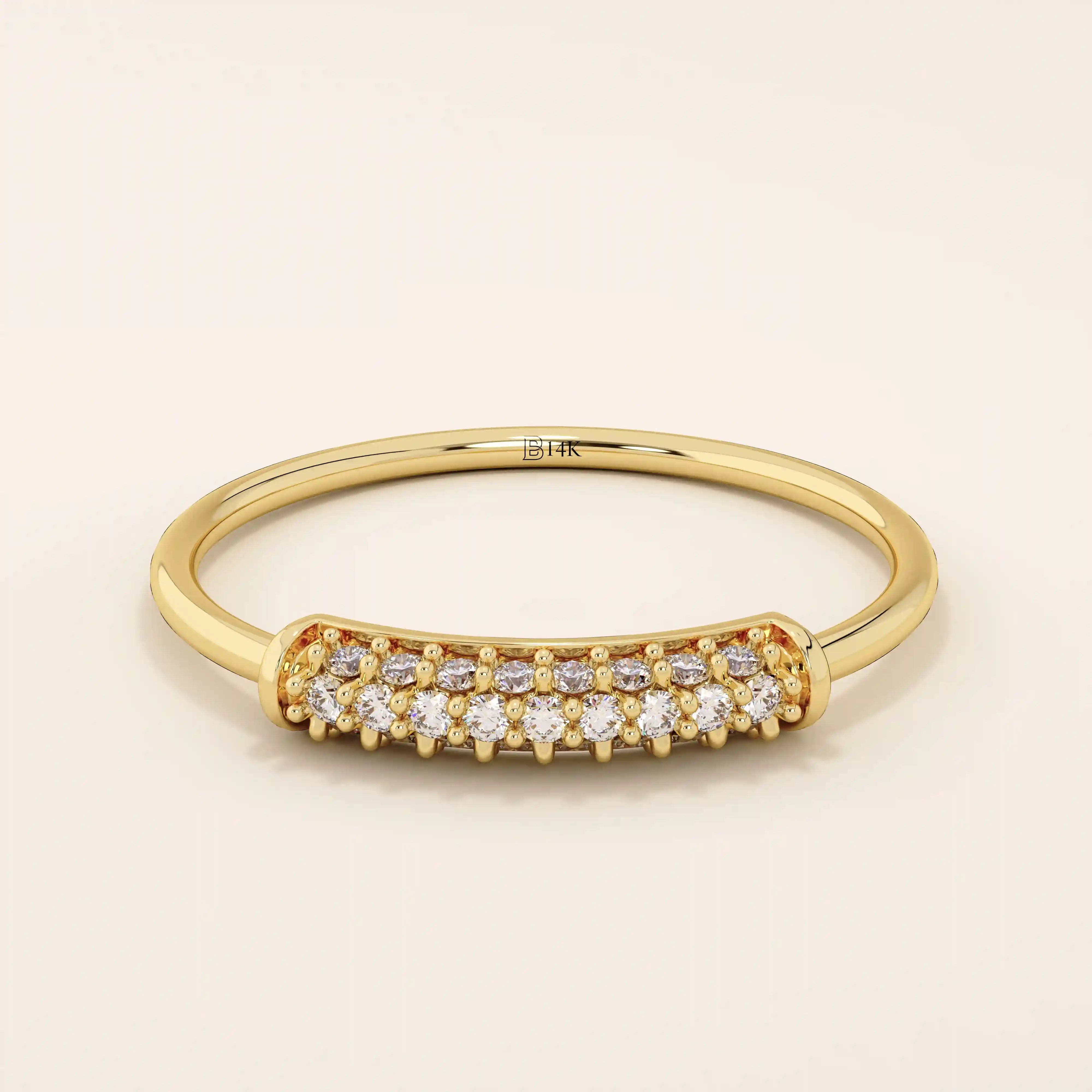 14k solid gold middle pave moissanite slim band ring for women