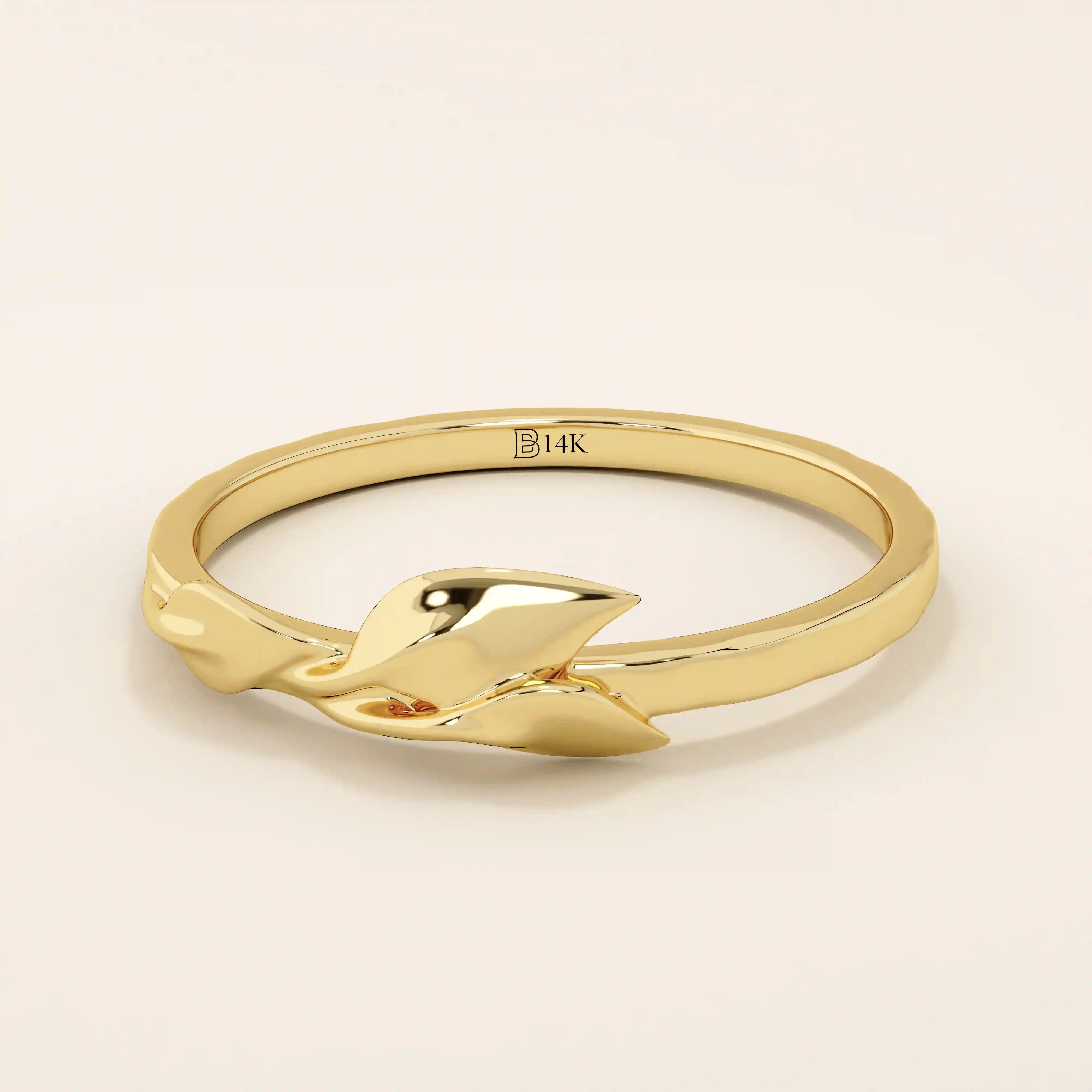 14K SOLID GOLD NATURE INSPIRED REALISTIC LEAF VINE WEDDING RING FOR WOMEN
