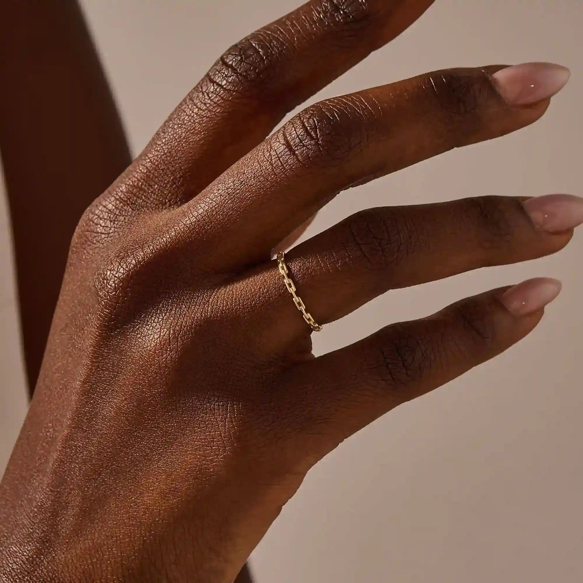 14k solid gold ultra thin stacking chain ring for women