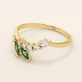 14k solid gold emerald and moissanite curve stacking ring for women