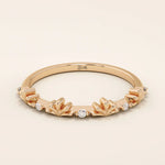 14K SOLID GOLD TINY leaf MOISSANITE STACKING wedding RING FOR WOMEN