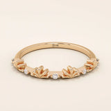 14K SOLID GOLD TINY leaf MOISSANITE STACKING wedding RING FOR WOMEN