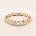 14K SOLID GOLD SMALL TRIO MOISSANITE MINIMAL STACKABLE  WEDDING RING FOR WOMEN