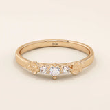 14K SOLID GOLD SMALL TRIO MOISSANITE MINIMAL STACKABLE  WEDDING RING FOR WOMEN