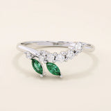 14k solid gold emerald and moissanite curve stacking ring for women