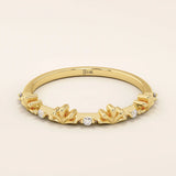 14K SOLID GOLD TINY leaf MOISSANITE STACKING wedding RING FOR WOMEN