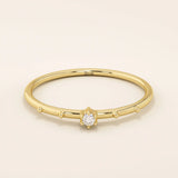 14K SOLID GOLD TINY SOLO MOISSANITE STACKING PROMISE RING FOR WOMEN