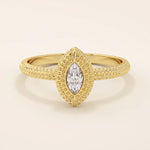 14K SOLID GOLD TEXTURED BAND BEZEL MARQUISE ENGAGEMENT RING
