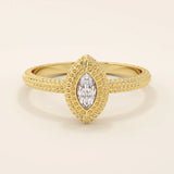14K SOLID GOLD TEXTURED BAND BEZEL MARQUISE ENGAGEMENT RING