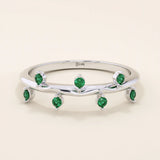 14K SOLID GOLD TINY EMERALD STACKING RING FOR WOMEN