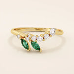14k solid gold emerald and moissanite curve stacking ring for women