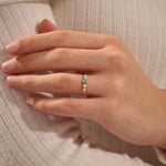 14k solid gold 5 stone bezel turquoise and moissanite stones wedding engagement ring for women