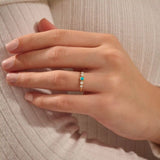 14k solid gold 5 stone bezel turquoise and moissanite stones wedding engagement ring for women