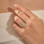 14k solid gold 5 stone bezel turquoise and moissanite stones wedding engagement ring for women