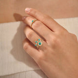 14k solid gold 5 stone bezel turquoise and moissanite stones wedding engagement ring for women
