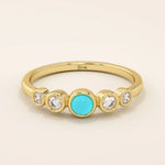 14k solid gold 5 stone bezel turquoise and moissanite stones wedding engagement ring for women