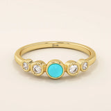 14k solid gold 5 stone bezel turquoise and moissanite stones wedding engagement ring for women