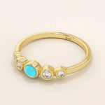 14k solid gold 5 stone bezel turquoise and moissanite stones wedding engagement ring for women