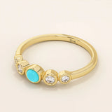 14k solid gold 5 stone bezel turquoise and moissanite stones wedding engagement ring for women