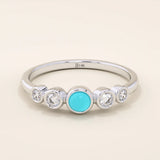 14k solid gold 5 stone bezel turquoise and moissanite stones wedding engagement ring for women