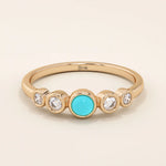 14k solid gold 5 stone bezel turquoise and moissanite stones wedding engagement ring for women