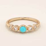 14k solid gold 5 stone bezel turquoise and moissanite stones wedding engagement ring for women