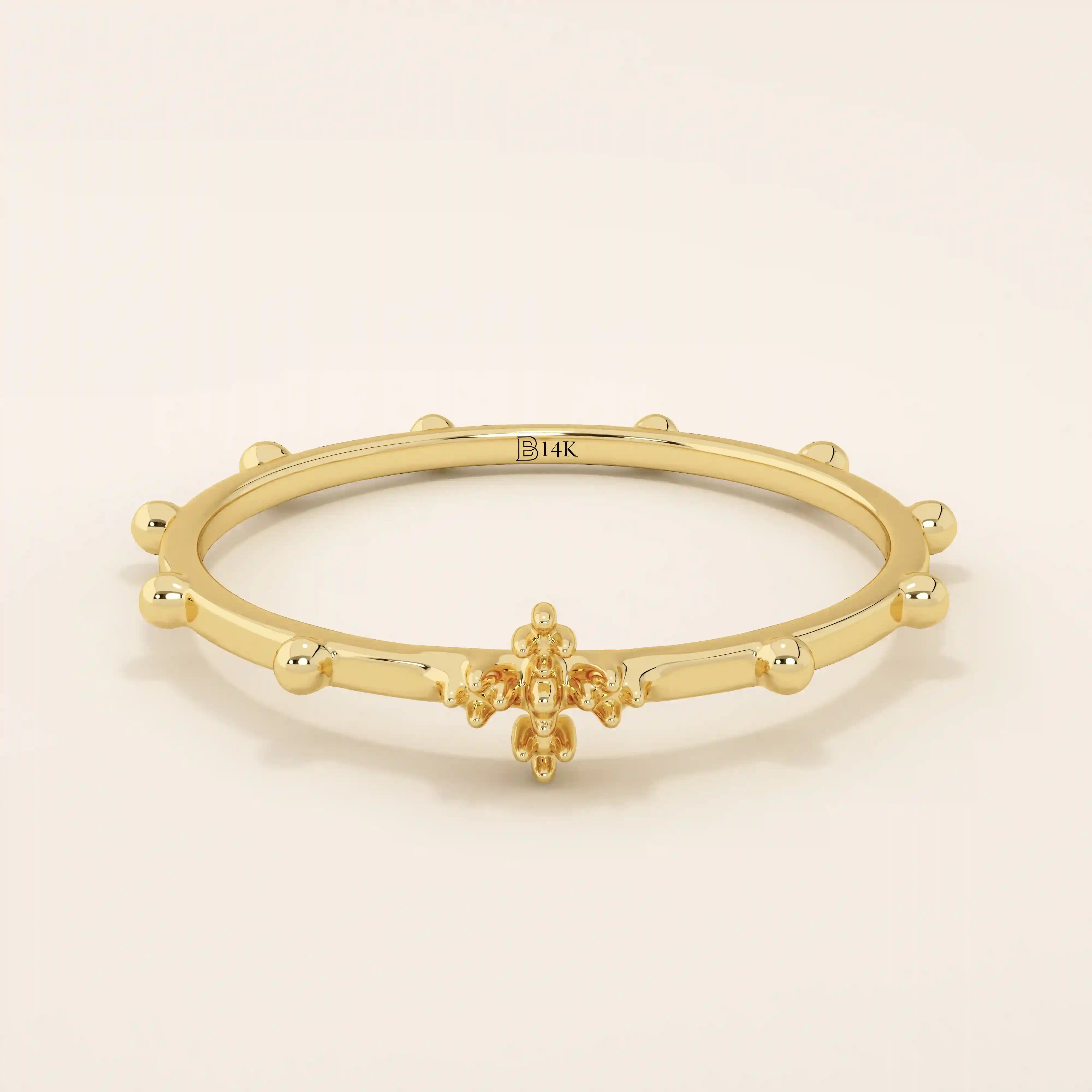 14k solid gold small cross rosary praying ring 