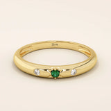 14K SOLID GOLD EMERALD AND MOISSANITE SLIM WEDDING BAND FOR WOMEN