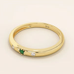 14K SOLID GOLD EMERALD AND MOISSANITE SLIM WEDDING BAND FOR WOMEN