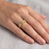 Beaded Cross Emerald Wedding Band