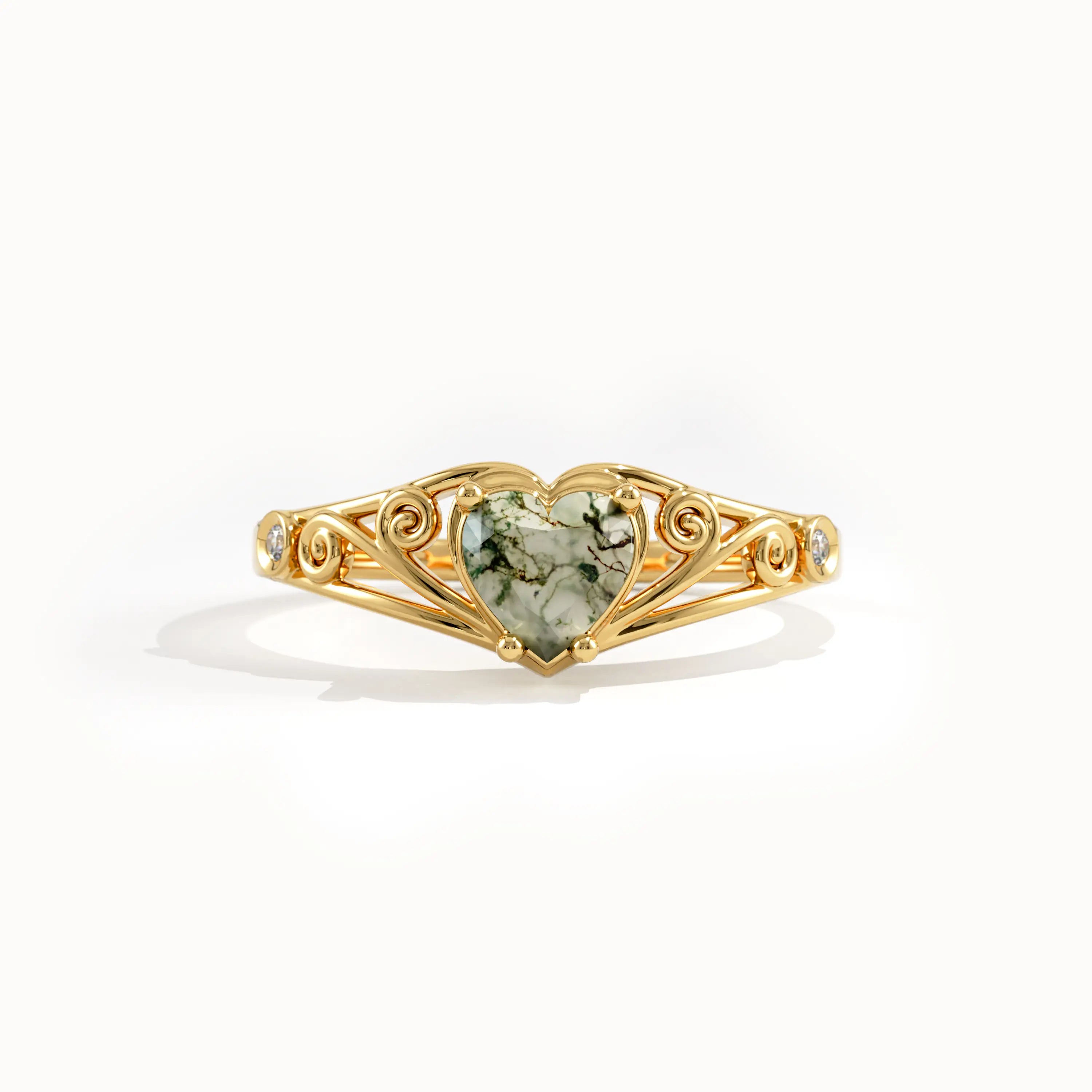 Heart Moss Agate Ring for Women - BRENNMORE 