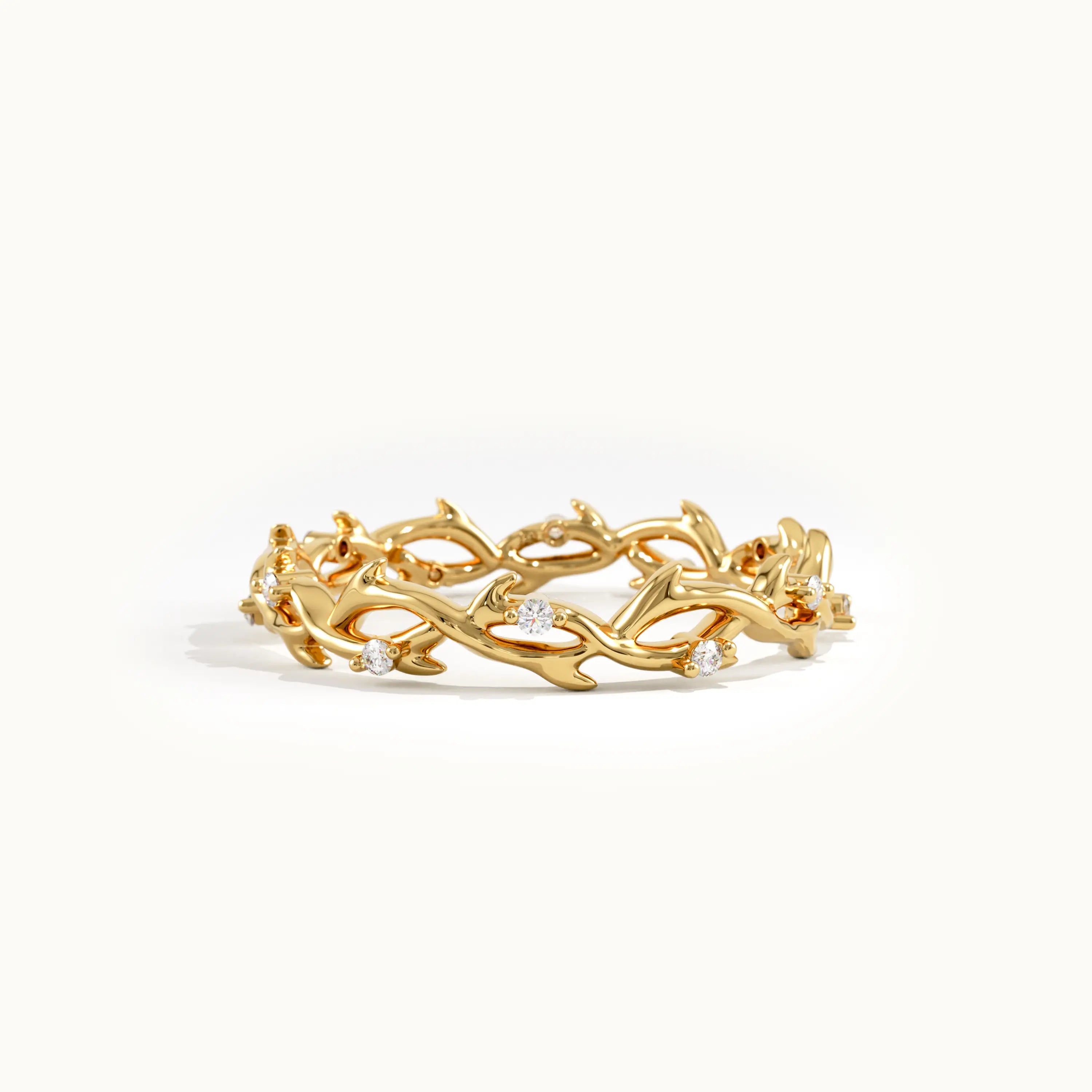 14k Solid Gold Twig Stacking Ring for Women - BRENNMORE