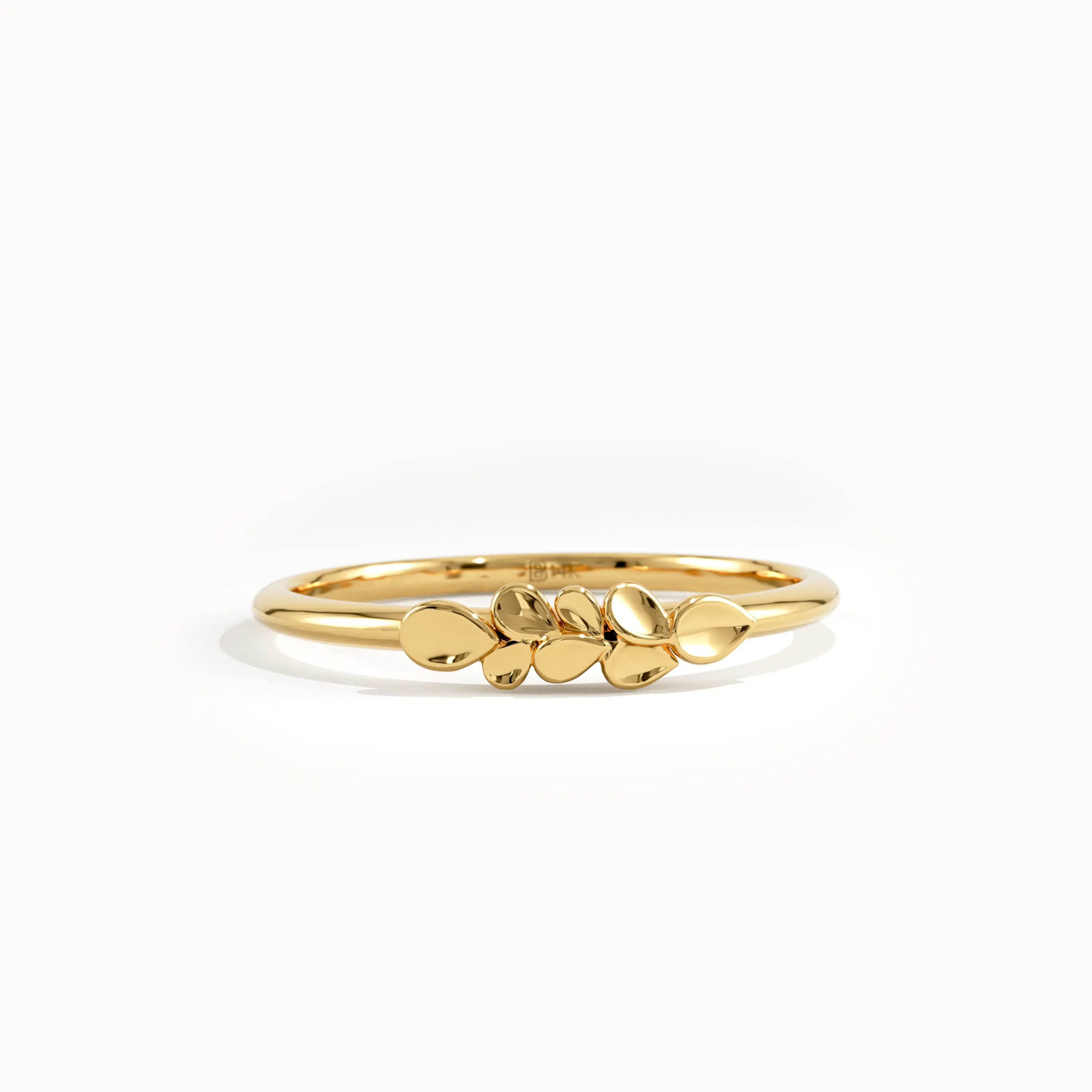 14k Solid Gold Slim Leaf Ring for Women - BRENNMORE