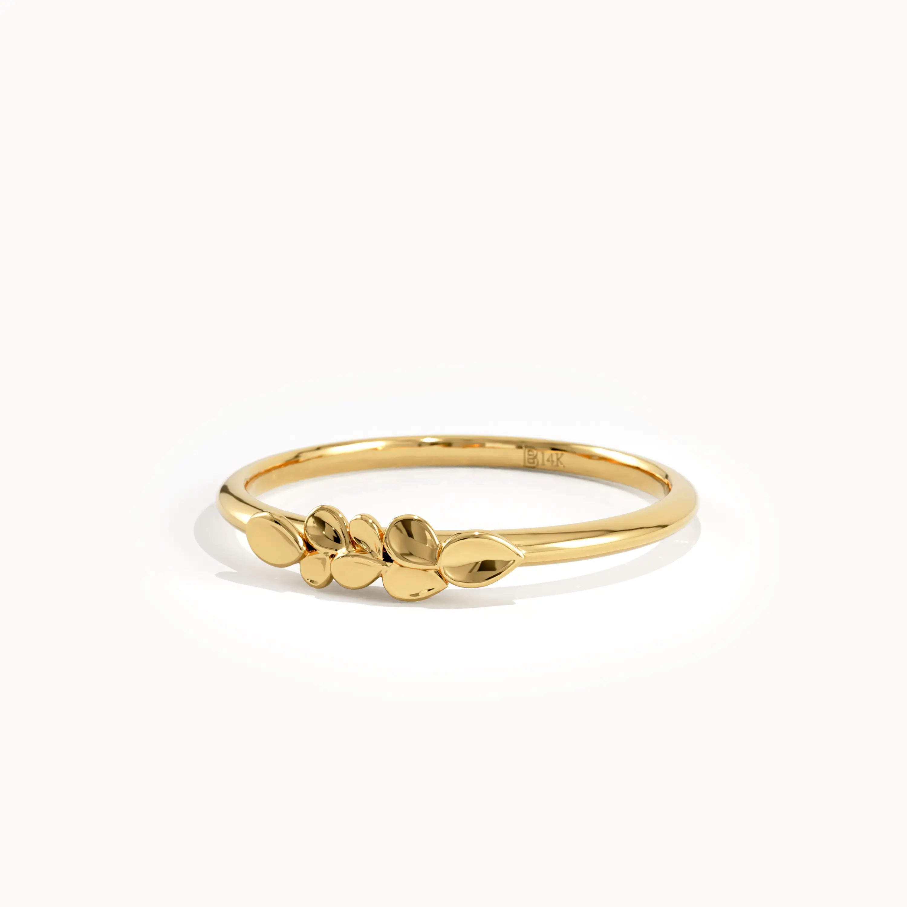 14k Solid Gold Slim Leaf Ring for Women - BRENNMORE 