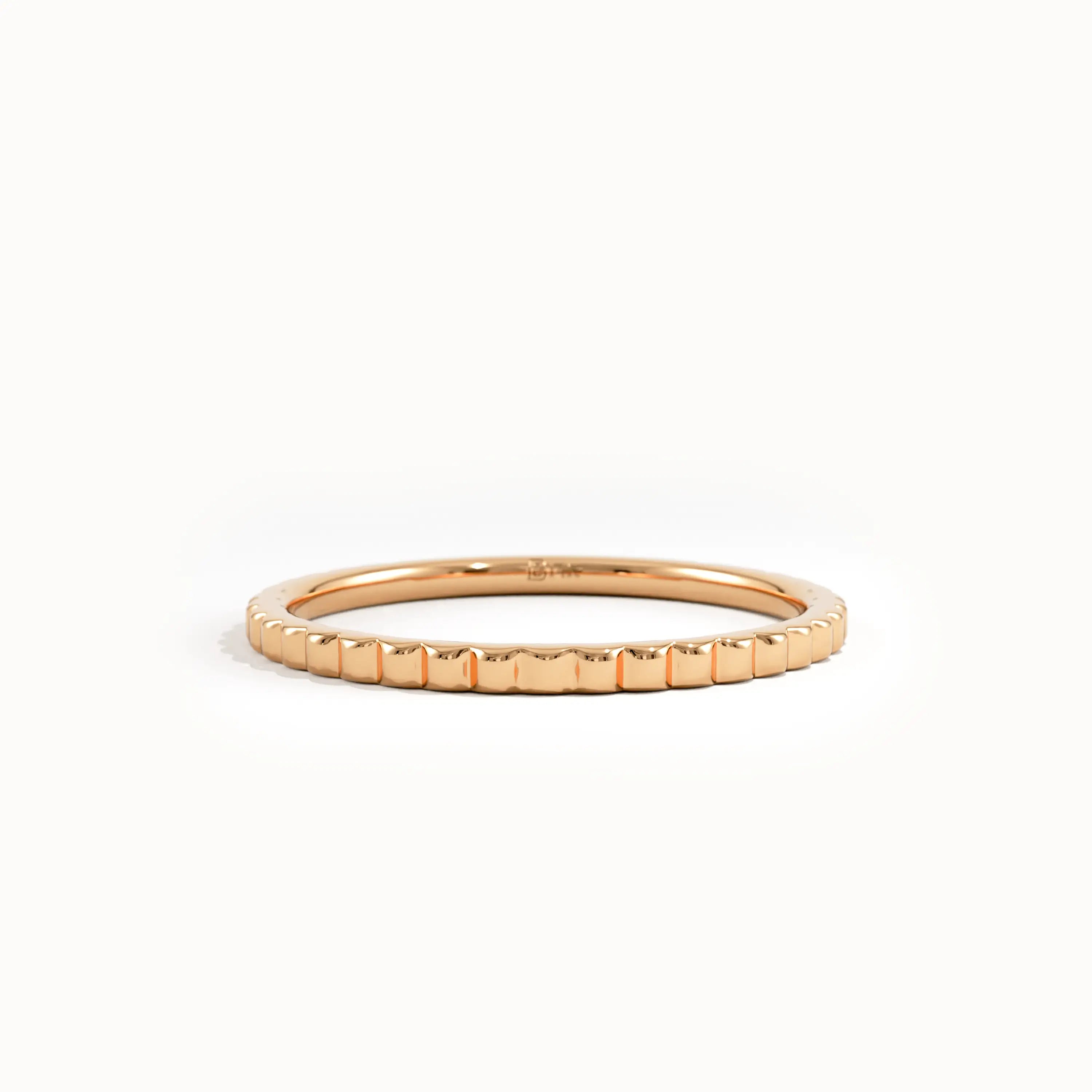 14k Solid Gold Patterned Stacking Ring - BRENNMORE